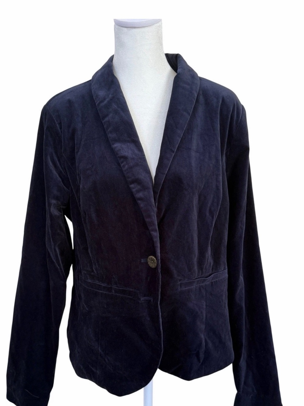 ModCloth Dark Navy Velvet Single-Button Blazer